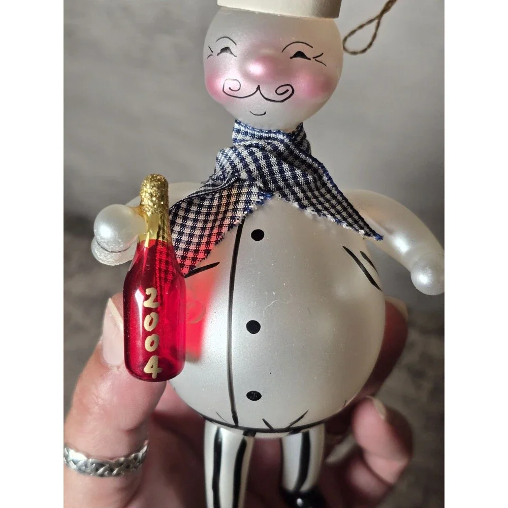 The Cottage Shop Blown Glass Chef Christmas Ornament Handpainted Wine 6